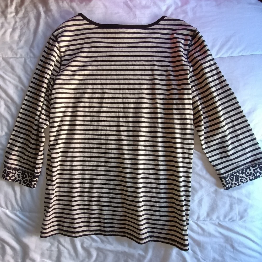 Christopher & Banks 3/4 sleeve striped leopard print shirt size L petite